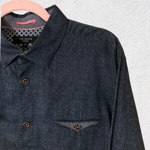 Ted Baker London Men XL Blue Chambray Button Up‎ Shirt Contrast Trim Modern